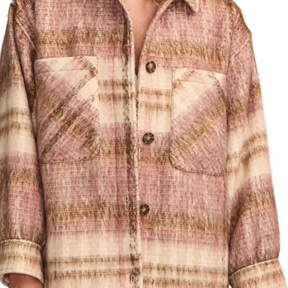 Lucky Brand NWT Oversized Plaid Shacket XL Button Up Jacket Neutral - Picture 6 of 10